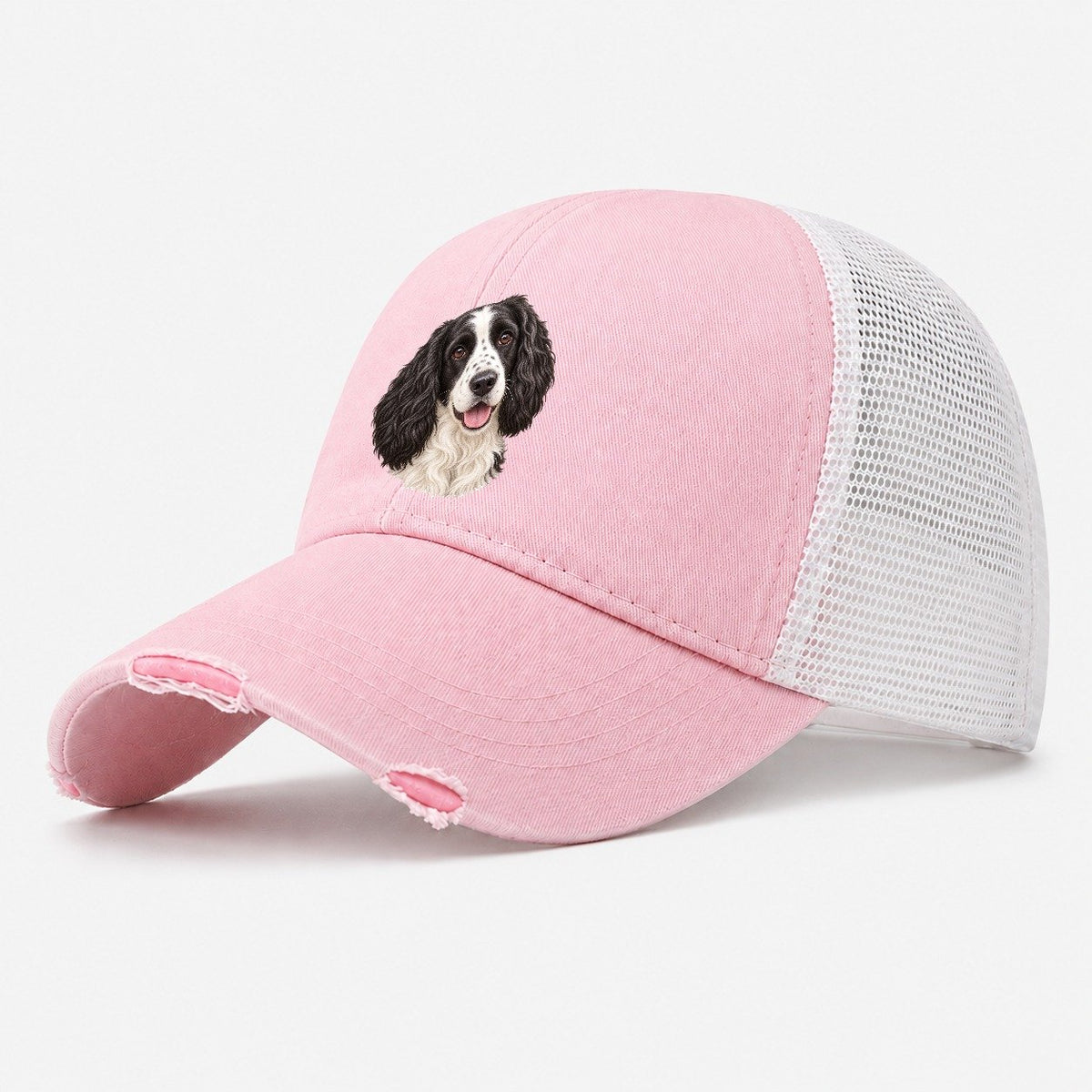 Springer Black And White Tilt Pastimes Companions Washed Trucker Hat – Light Pink