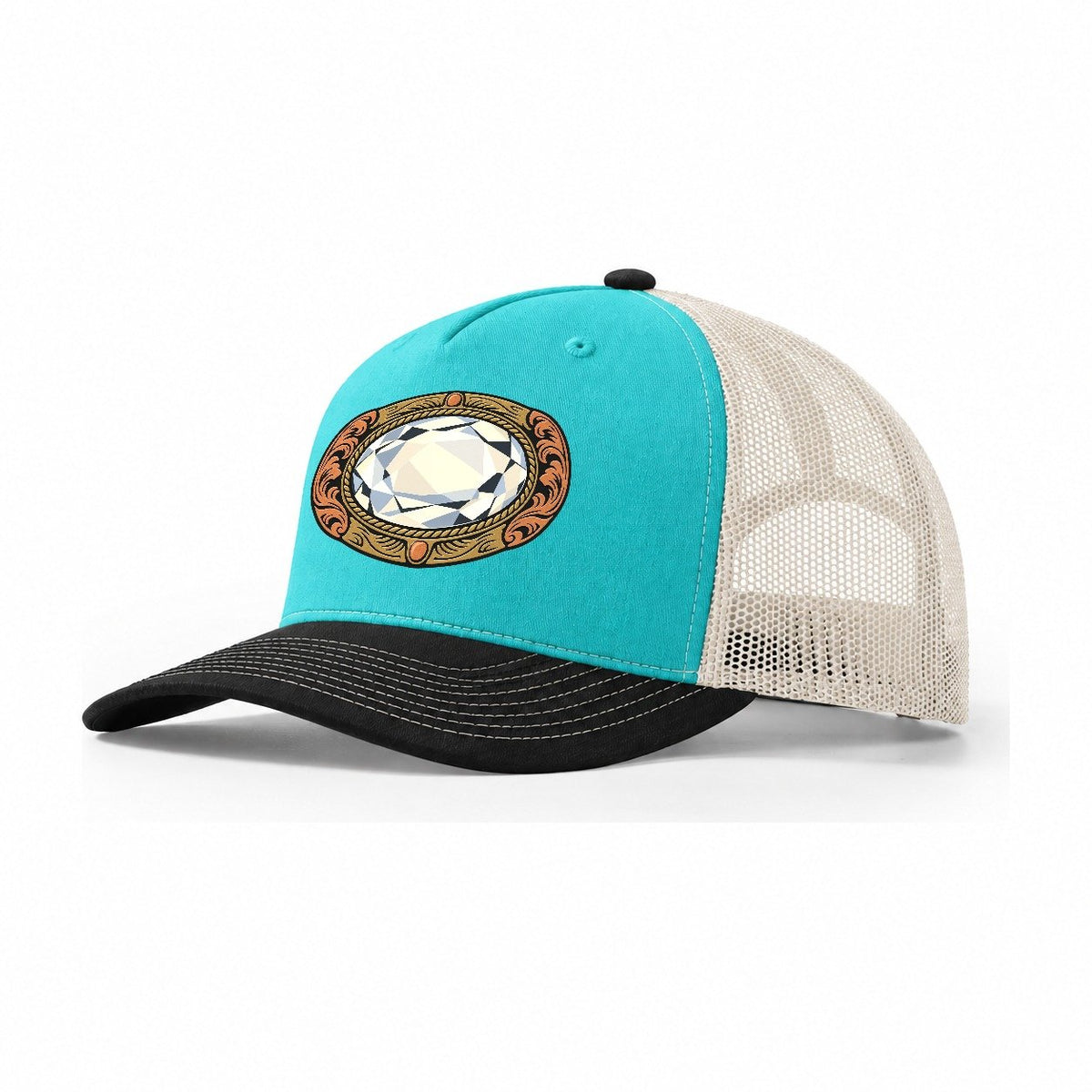 Moonstone Buckle Sundown Familiars Trucker Hat – Aqua Black White