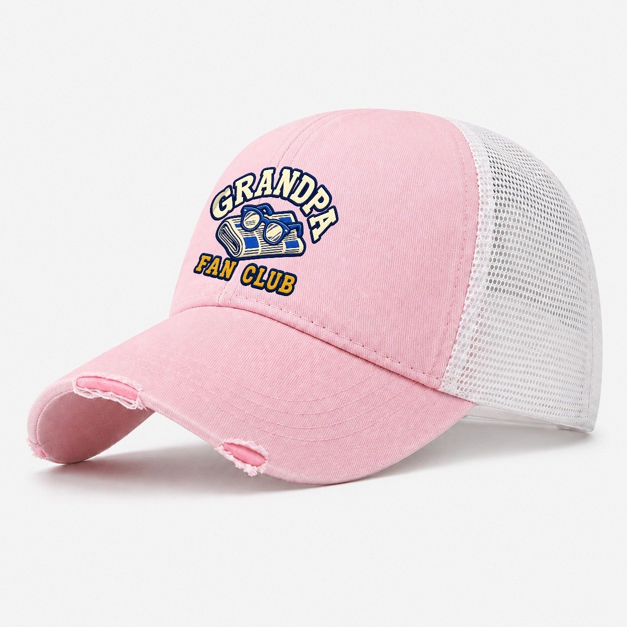 Grandpa Fan Club Washed Trucker Hat – Light Pink