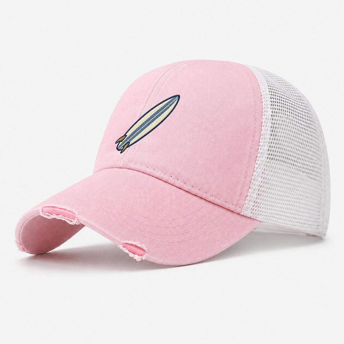Surfboard Tiny Solo Marks Washed Trucker Hat – Light Pink