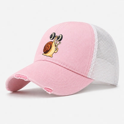 Snail Slow Gains Animal Lifters Washed Trucker Hat – Light Pink