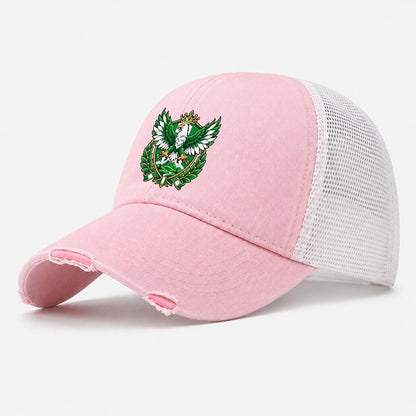 Nigeria Heraldic Crest Country Logos Washed Trucker Hat – Light Pink