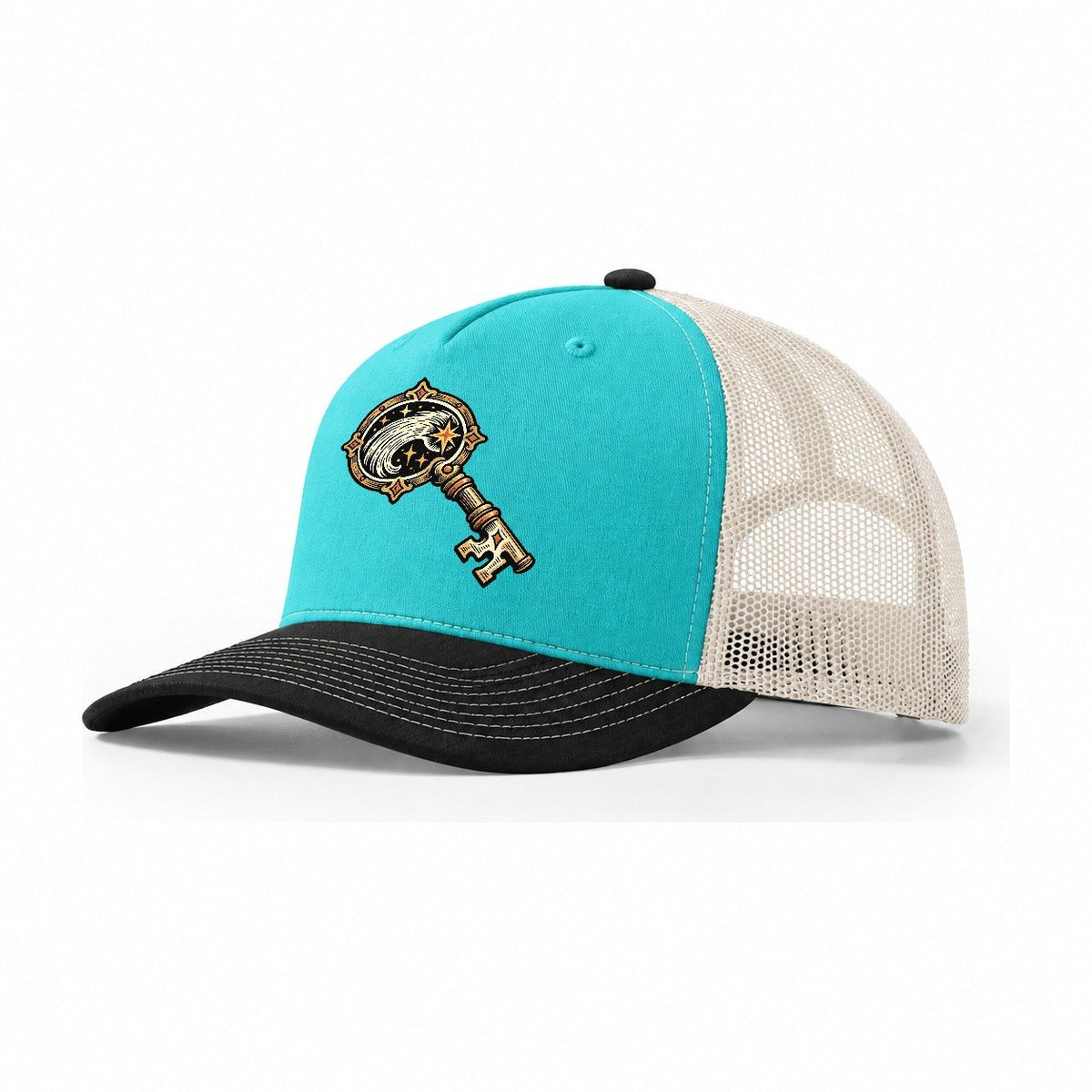Comet Skeleton Key Sundown Familiars Trucker Hat – Aqua Black White