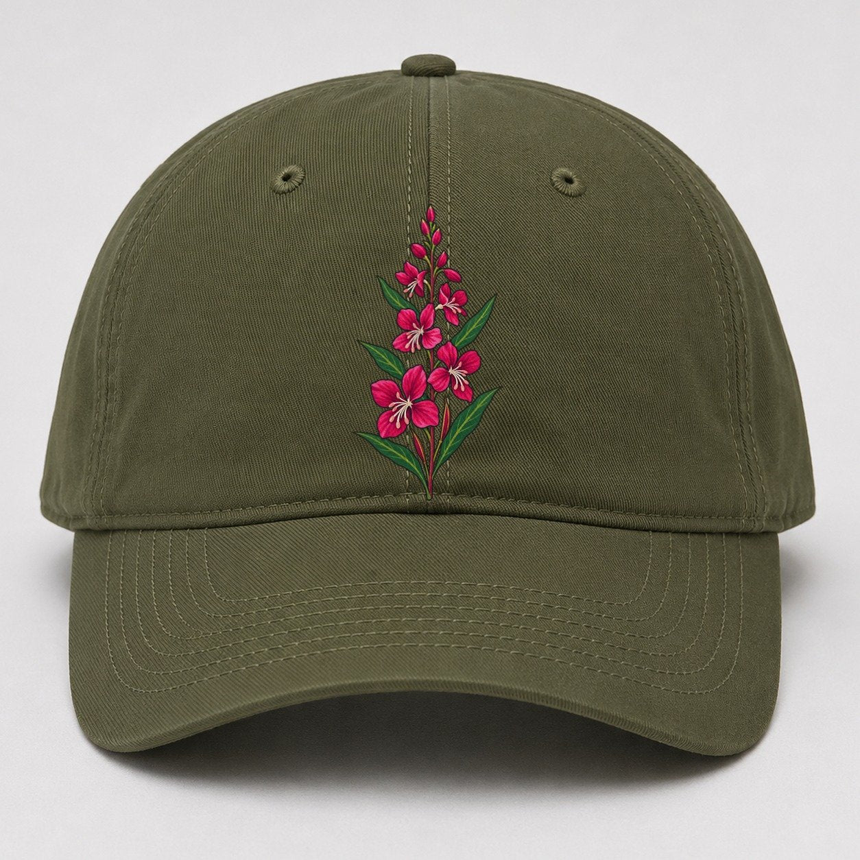 Yukon Fireweed Spike Canada Cultural Icons Baseball Cap – Army Green