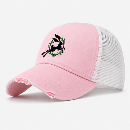 Celtic Hare Familiar Witch Magic Washed Trucker Hat – Light Pink