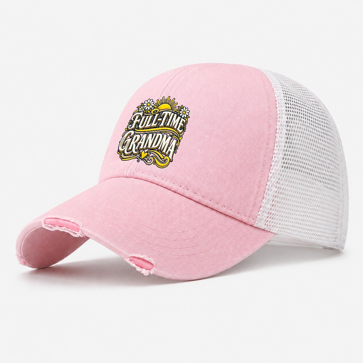 Full Time Grandma Retired Living Washed Trucker Hat – Light Pink
