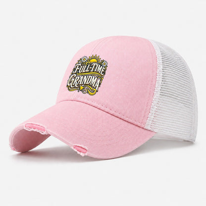 Full Time Grandma Retired Living Washed Trucker Hat – Light Pink