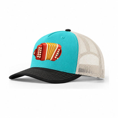 Accordion Bellows Trucker Hat – Aqua Black White