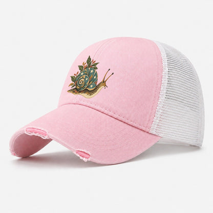 Snail Carrying Starlight Gentle Wild Washed Trucker Hat – Light Pink