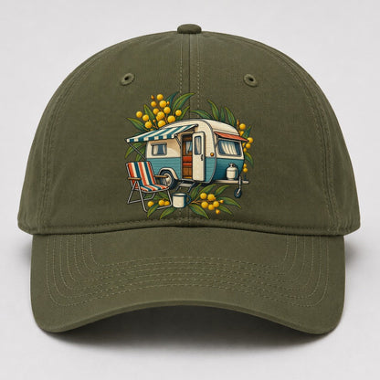 Retro Caravan Folding Chair And Enamel Mug Australia Cultural Icons Baseball Cap – Army Green