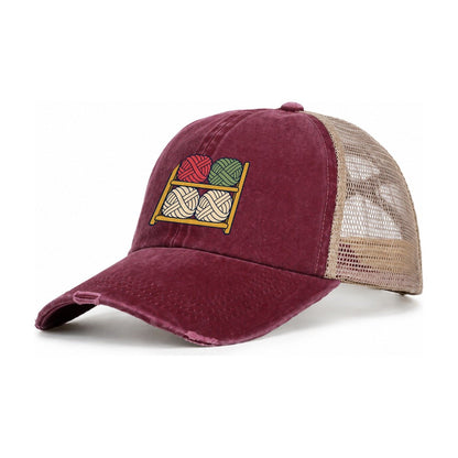 Yarn Stash Shelves Yarn Crafts Women's Ponytail Trucker Hat – Burgundy Khaki