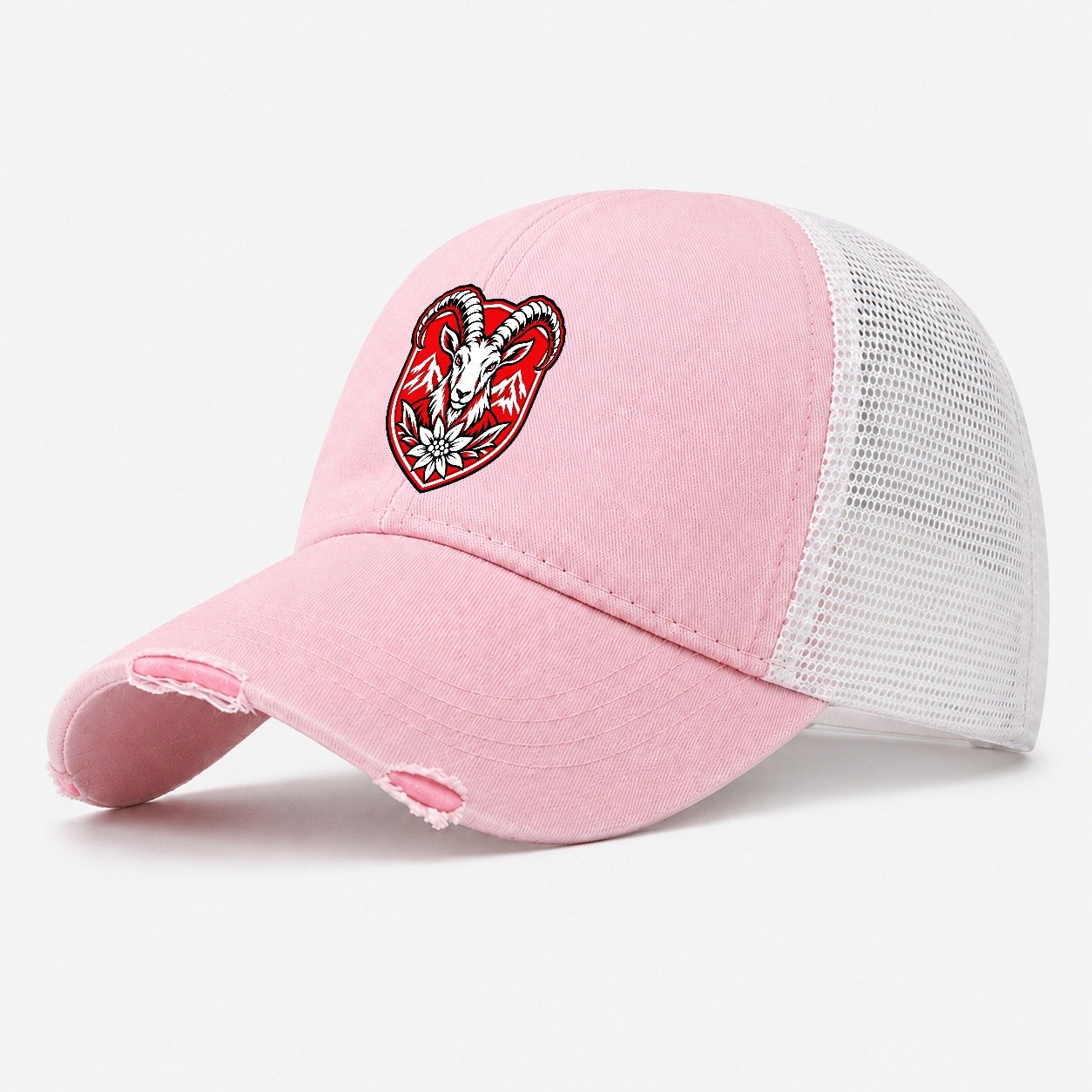 Switzerland Minimal Emblem Country Logos Washed Trucker Hat – Light Pink