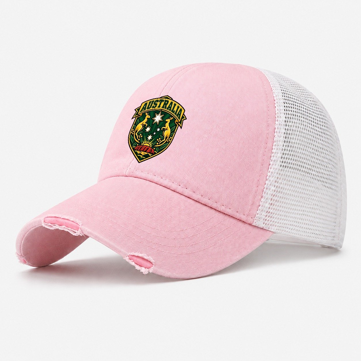 Australia Retro Badge Country Logos Washed Trucker Hat – Light Pink