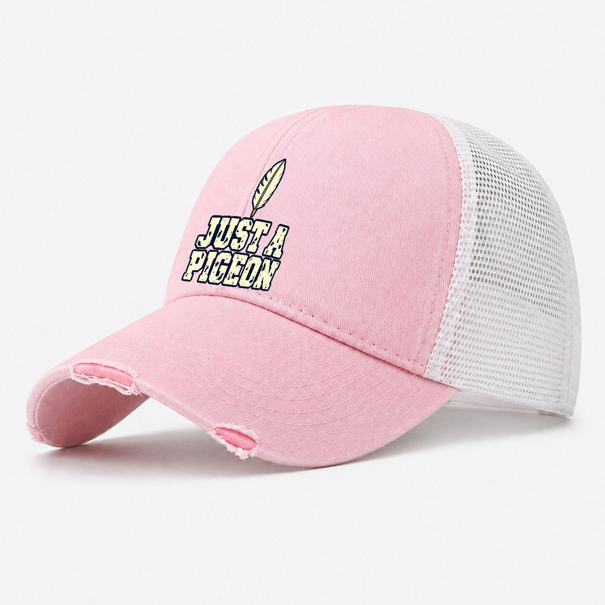 Just A Pigeon Birdwatching Washed Trucker Hat – Light Pink