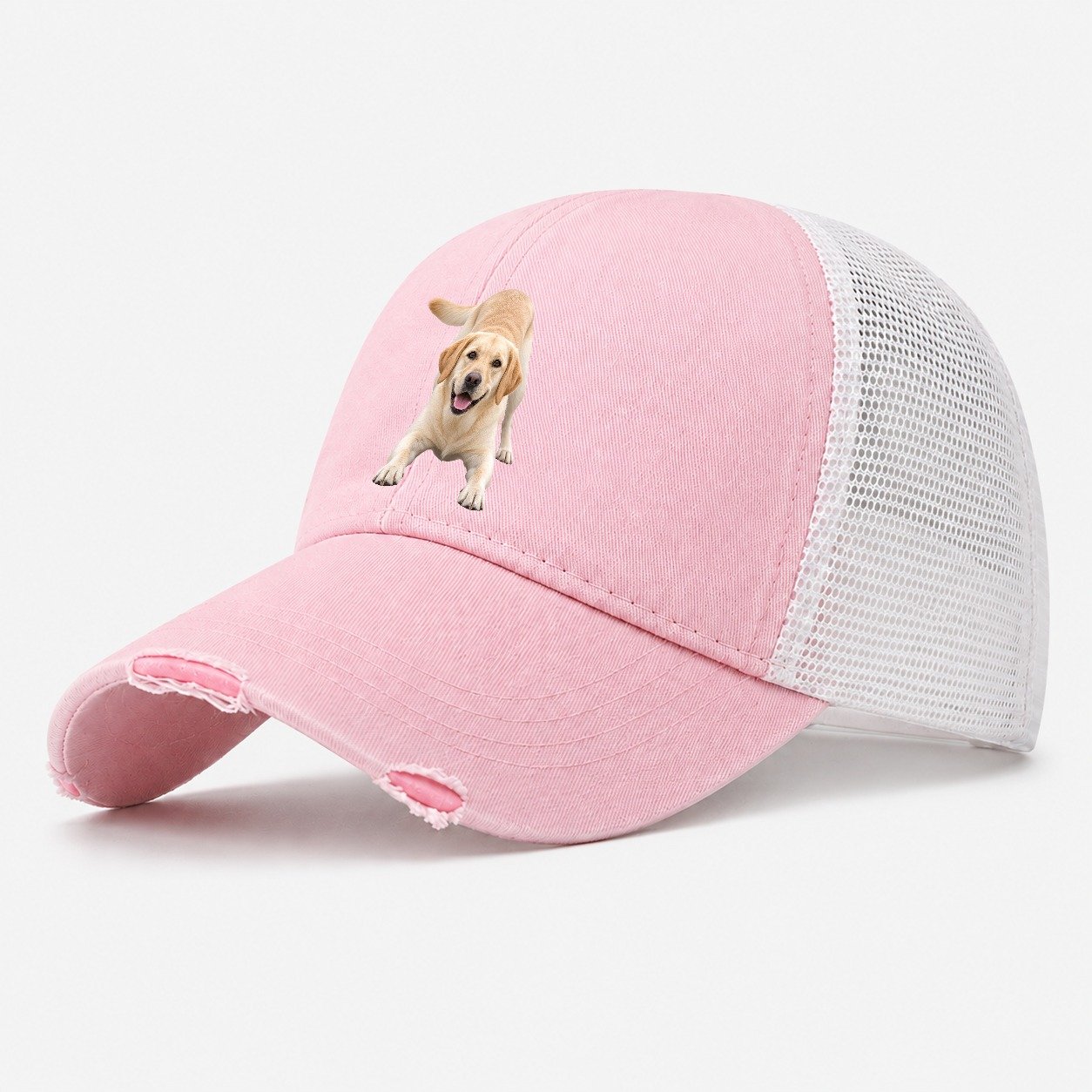 Labrador Retriever Play Bow Top Breeds Washed Trucker Hat – Light Pink