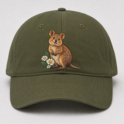 Quokka And Coastal Daisy Australia Cultural Icons Baseball Cap – Army Green