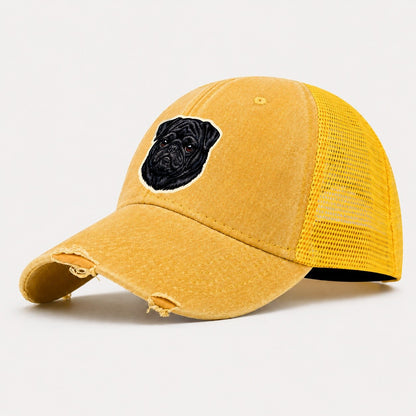 Black Pug Washed Trucker Hat – Yellow