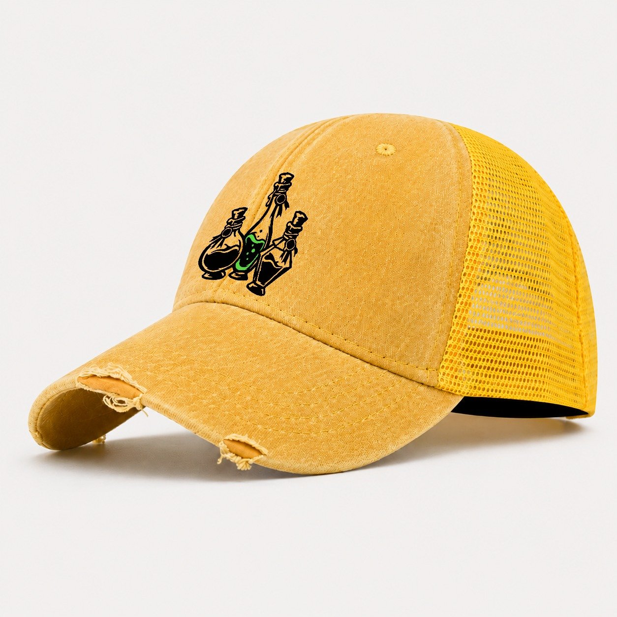 Apothecary Potion Bottle Trio Witch Magic Washed Trucker Hat – Yellow