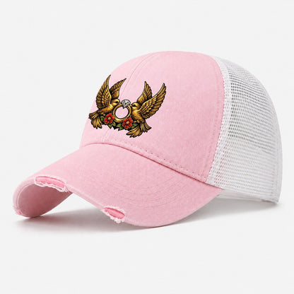 Claddagh Symbol Washed Trucker Hat – Light Pink