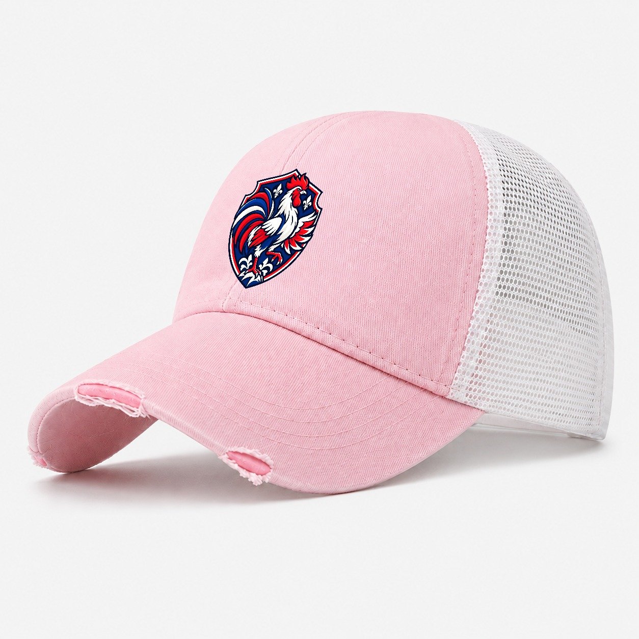 France Minimal Emblem Country Logos Washed Trucker Hat – Light Pink