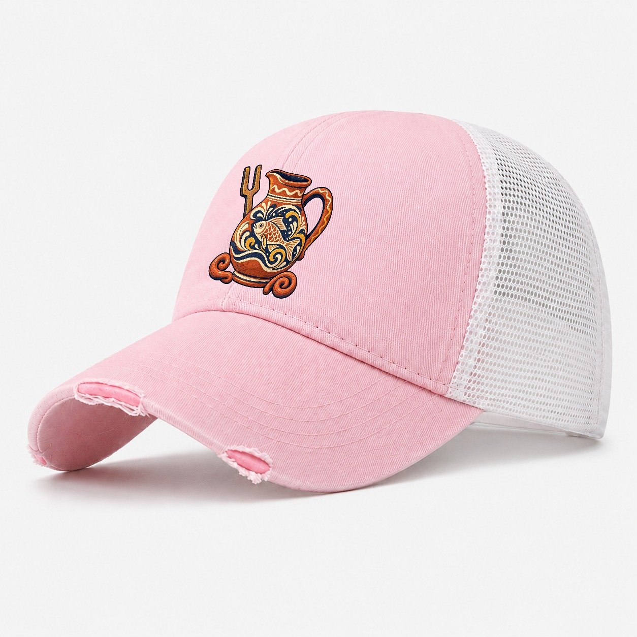 British Slipware Jug Kiln Fork And Clay Swirls Uk Culture Heritage Washed Trucker Hat – Light Pink