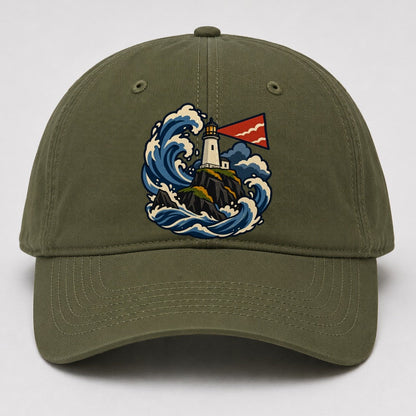 Hebridean Lighthouse And Storm Wave Uk Culture Heritage Baseball Cap – Army Green