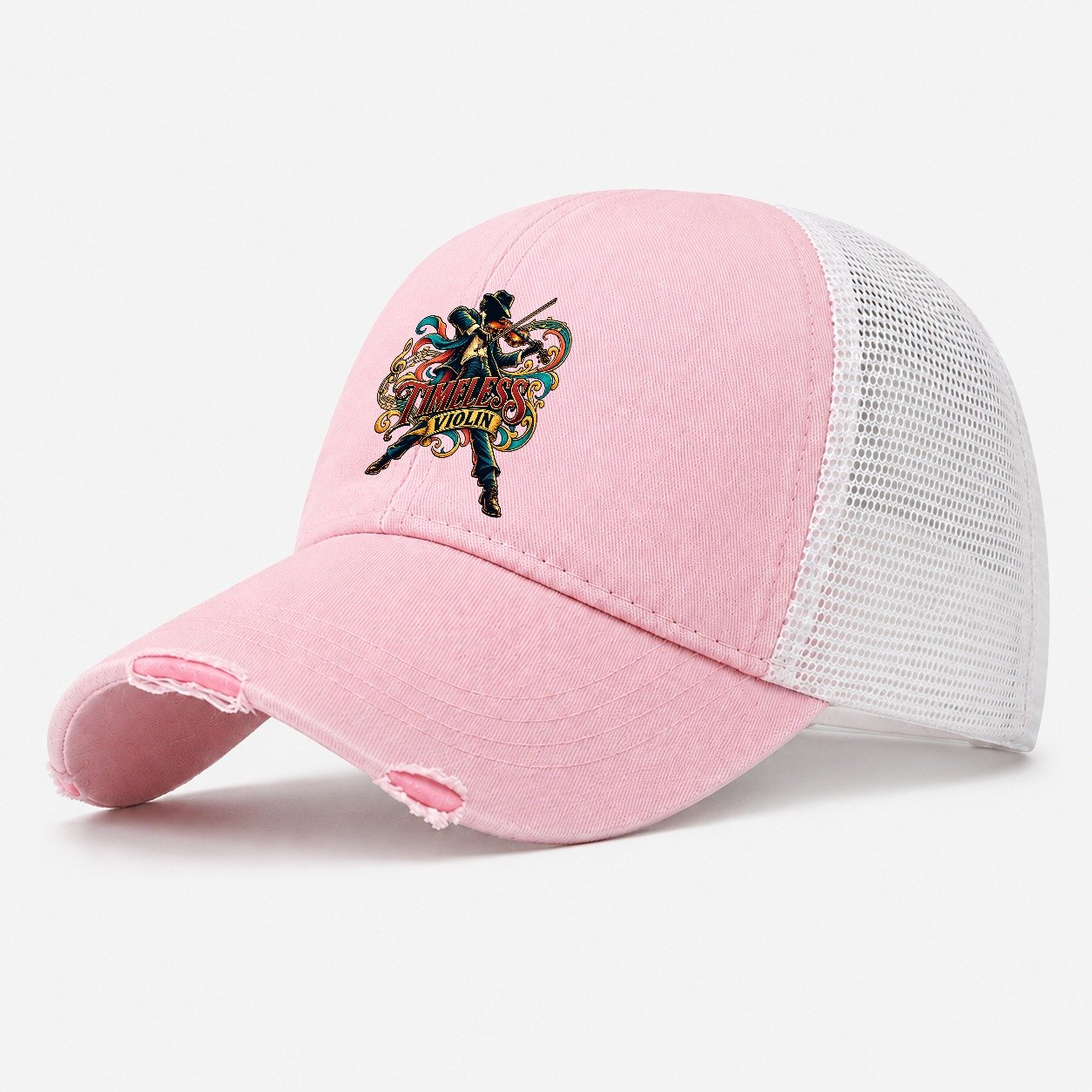 Timeless Violin Music Instruments Washed Trucker Hat – Light Pink