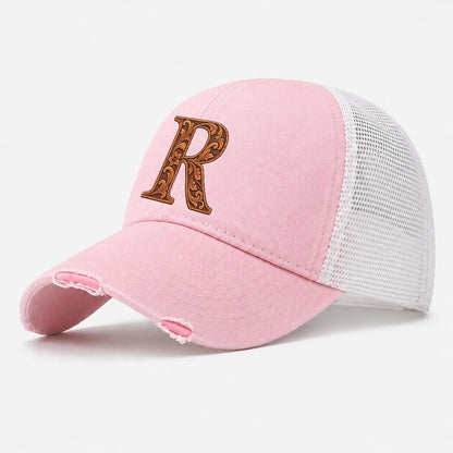 Tooled Leather R Monogram Washed Trucker Hat – Light Pink