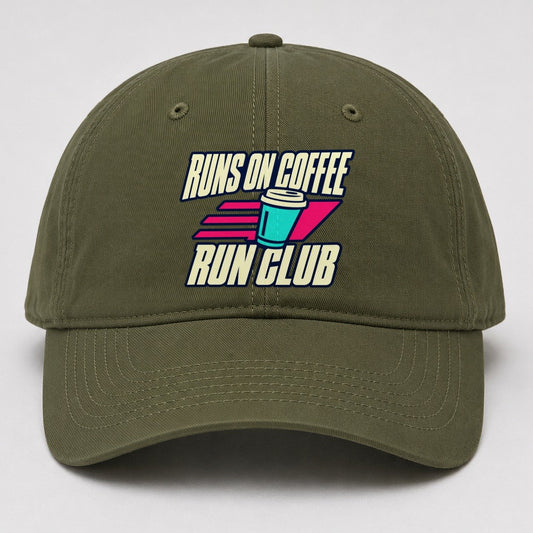 Runs On Coffee Run Club 90S Running Clubs Baseball Cap – Army Green