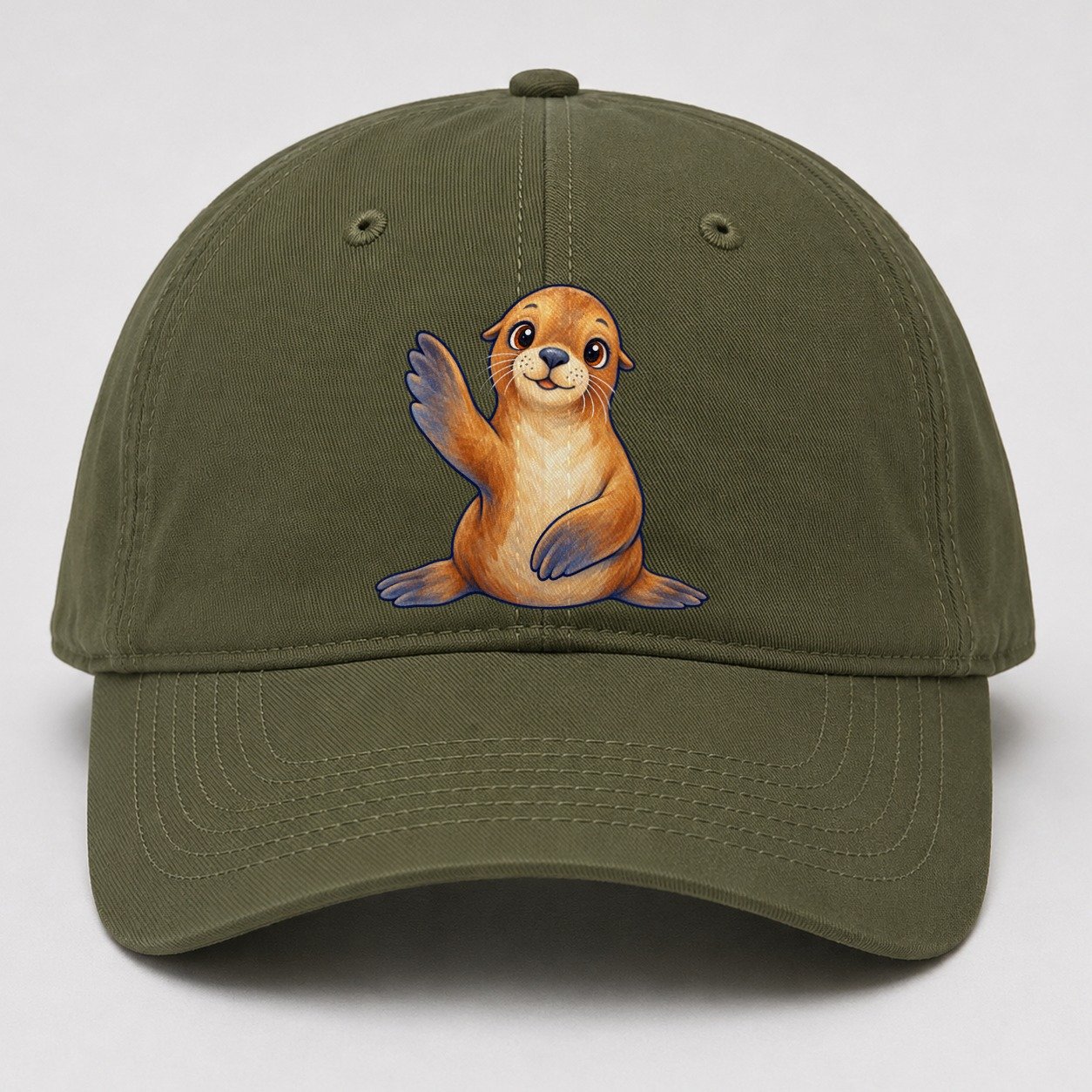 Sea Lion Front Flipper Wave Sea Sprite Baseball Cap – Army Green