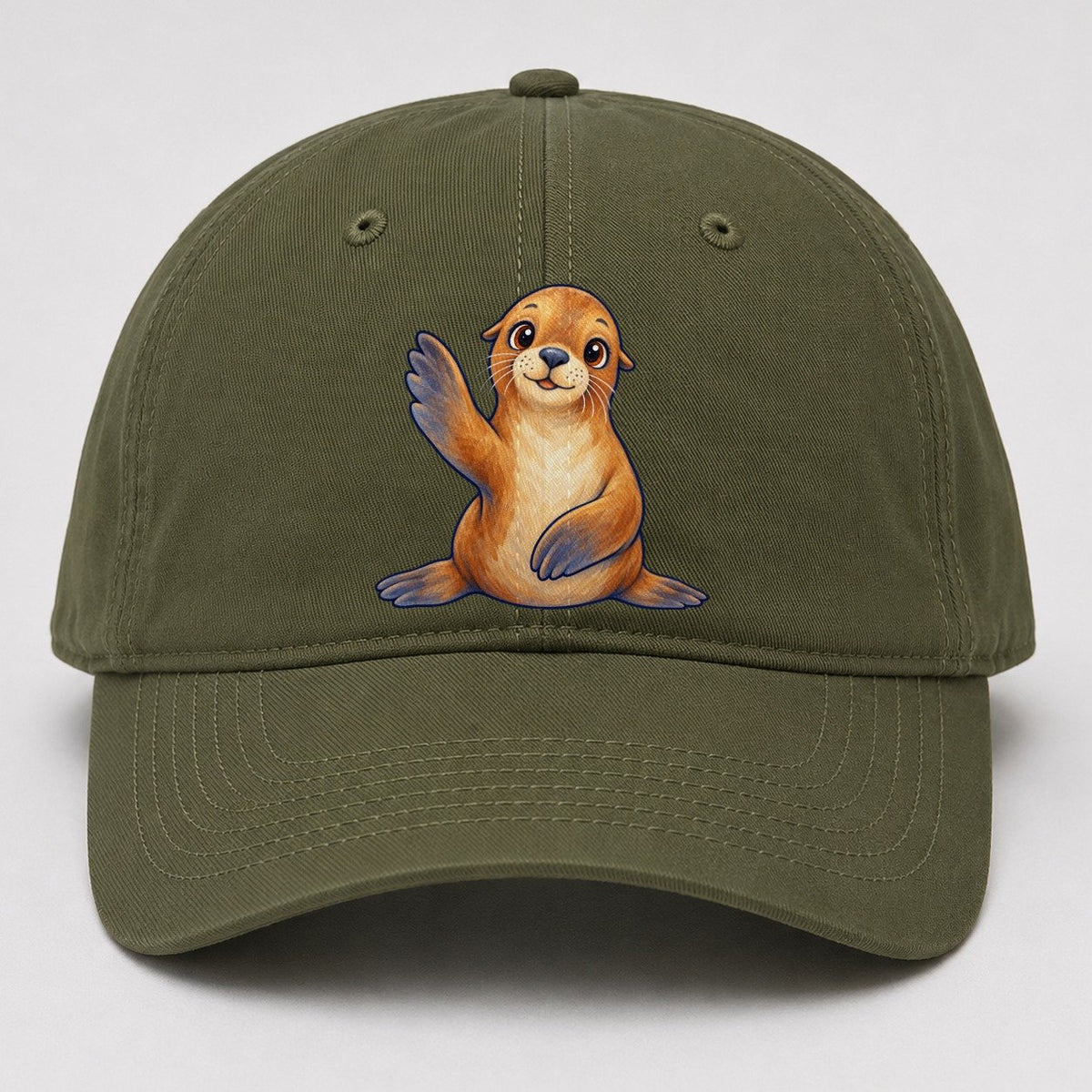 Sea Lion Front Flipper Wave Sea Sprite Baseball Cap – Army Green