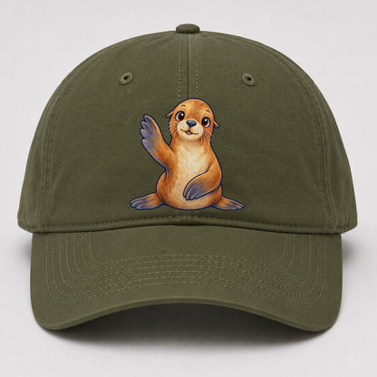 Sea Lion Front Flipper Wave Sea Sprite Baseball Cap – Army Green