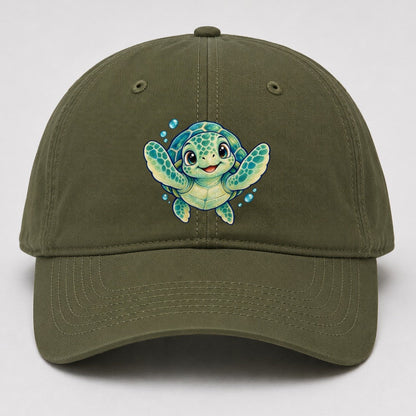 Sea Turtle Front Paddle Sea Sprite Baseball Cap – Army Green