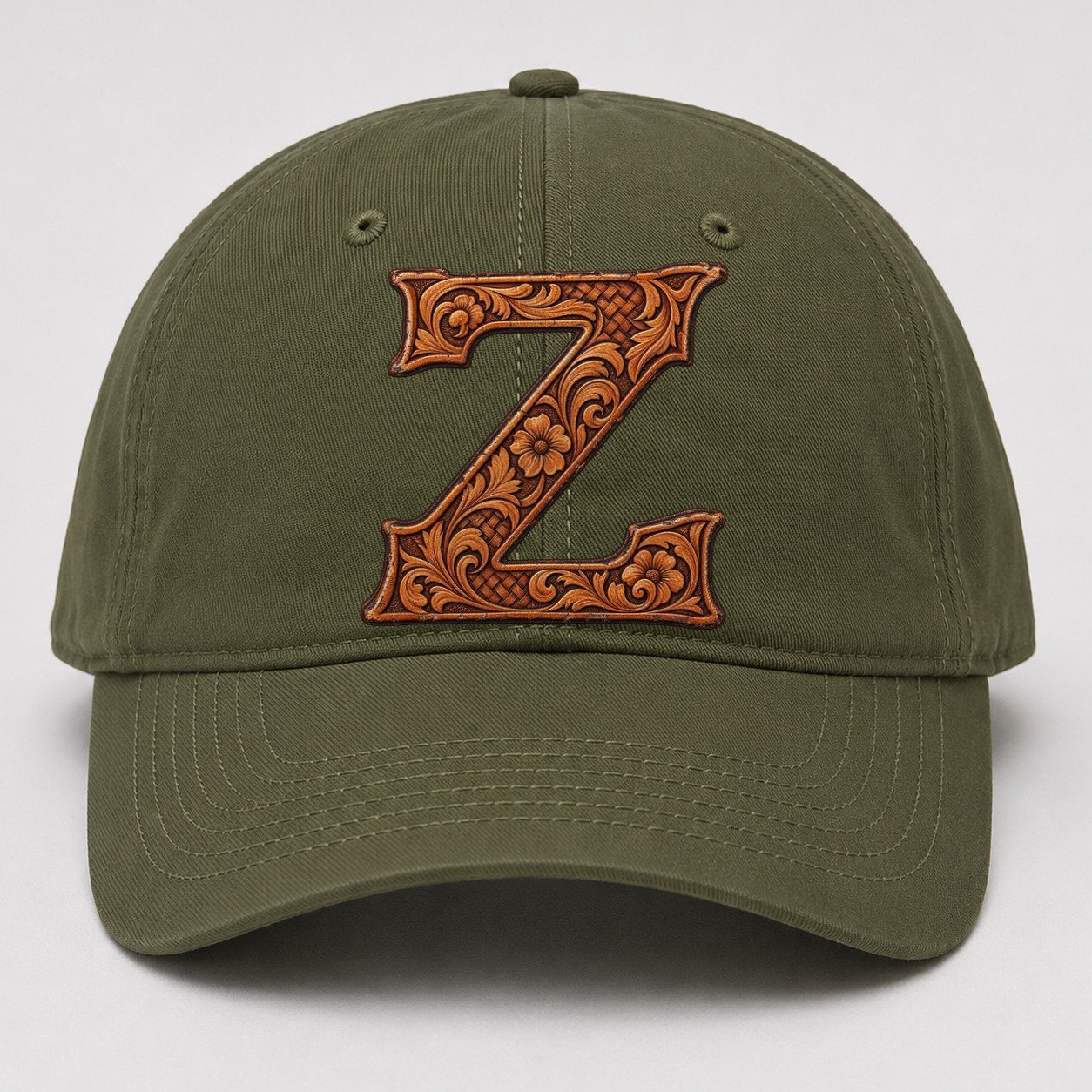 Tooled Leather Z Monogram Baseball Cap – Army Green
