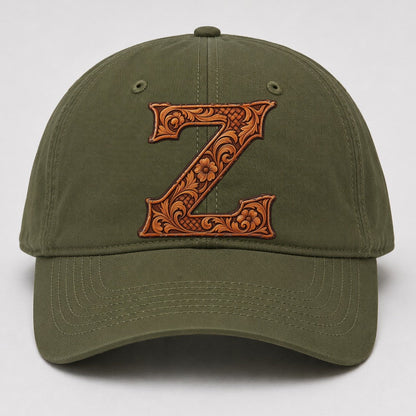 Tooled Leather Z Monogram Baseball Cap – Army Green