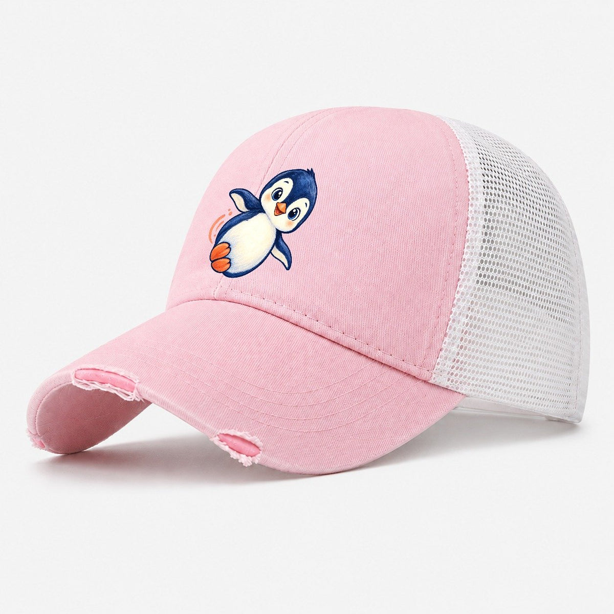 Penguin Side Slide Sea Sprite Washed Trucker Hat – Light Pink