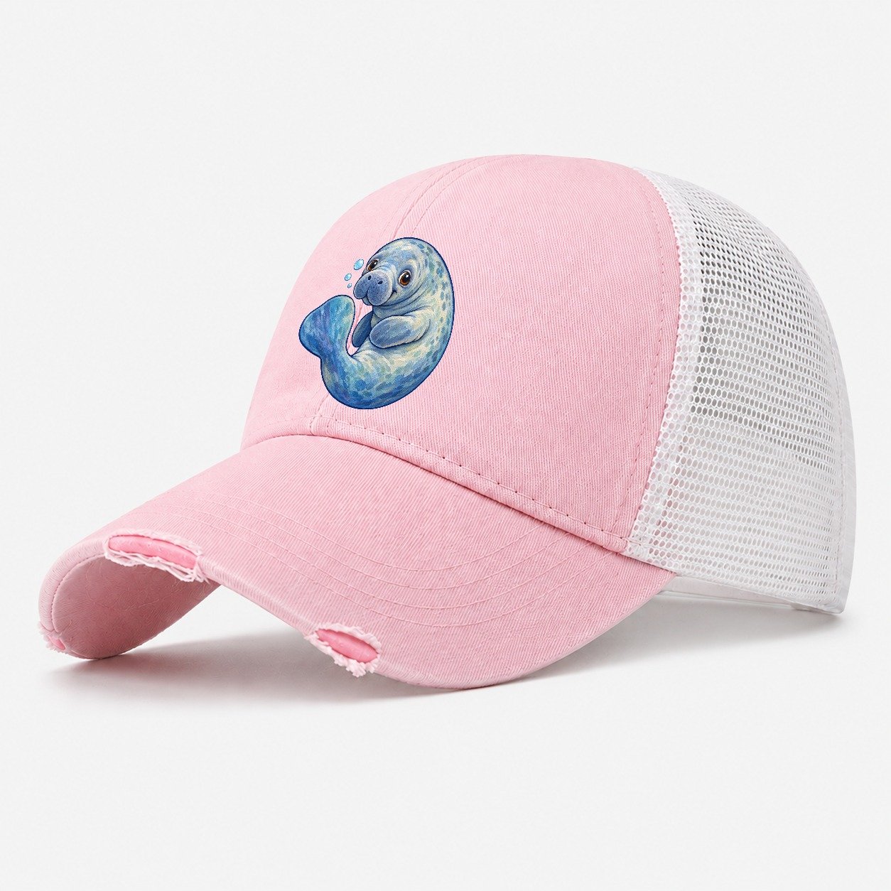 Manatee Curled Drift Sea Sprite Washed Trucker Hat – Light Pink