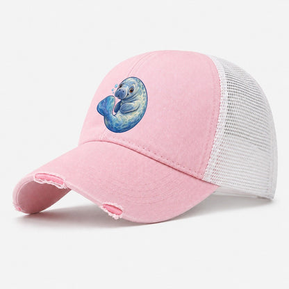 Manatee Curled Drift Sea Sprite Washed Trucker Hat – Light Pink