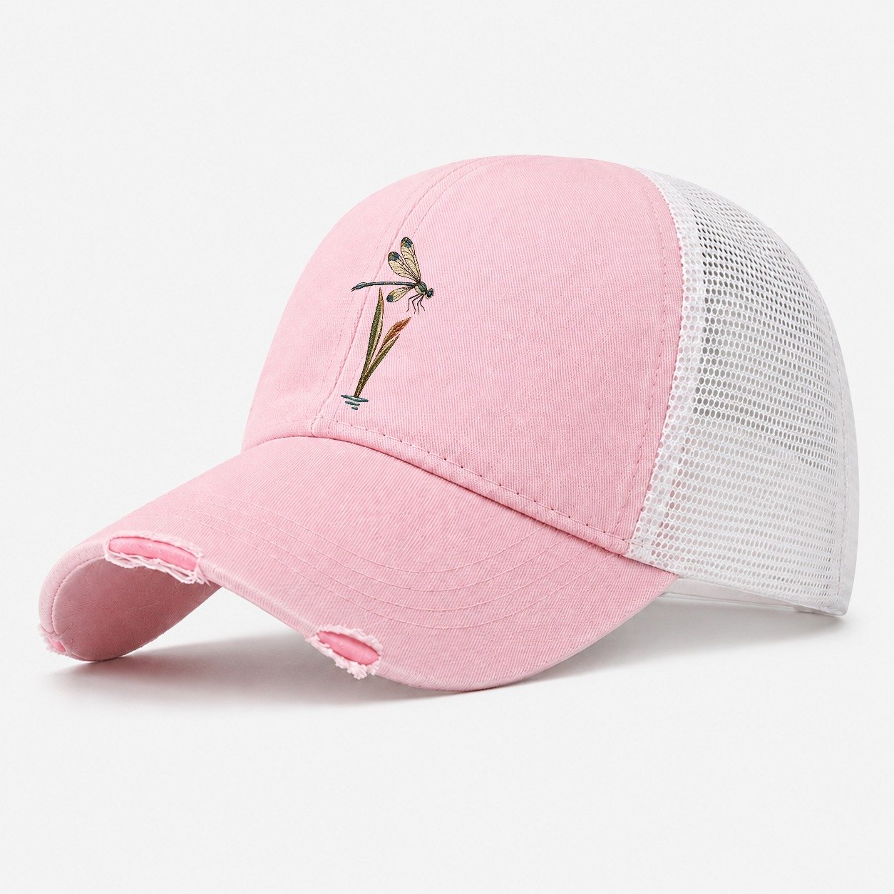 Damselfly Reed Reflection Gentle Wild Washed Trucker Hat – Light Pink