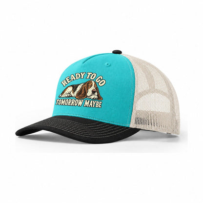 Basset Tomorrow Maybe Everyday Originals Trucker Hat – Aqua Black White