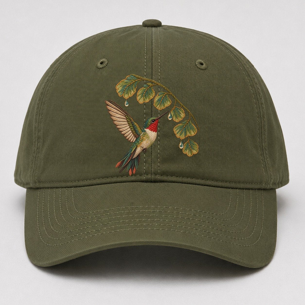 Fern Rain Hummingbird Gentle Wild Baseball Cap – Army Green