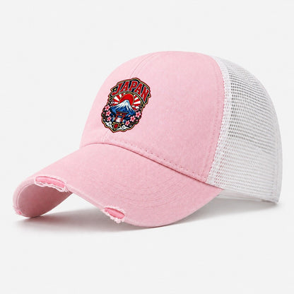 Japan Retro Badge Country Logos Washed Trucker Hat – Light Pink