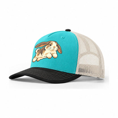 Rabbit Gentle Hop Small Pet Logos Trucker Hat – Aqua Black White