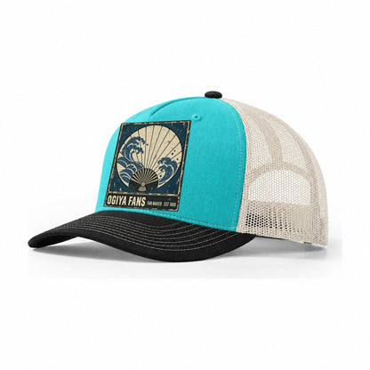 Ogiya Fan Makers Noren Trade Co Trucker Hat – Aqua Black White