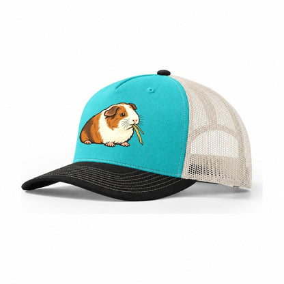 Guinea Pig Hay Bite Small Pet Logos Trucker Hat – Aqua Black White