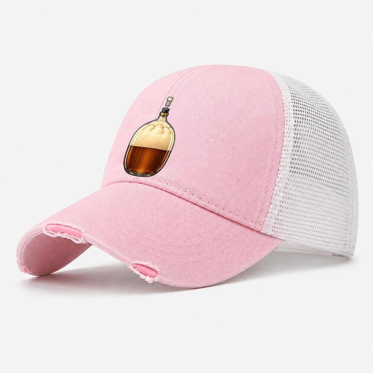 Carboy Of Fermenting Wort Homebrewing Washed Trucker Hat – Light Pink