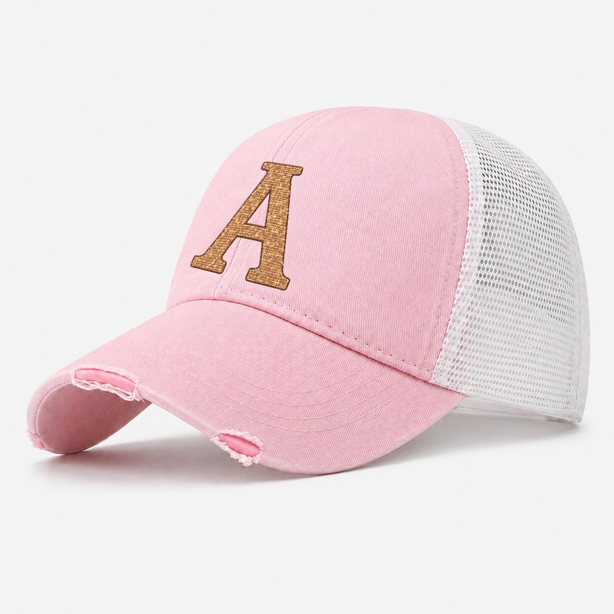 Woven Tweed A Monogram Washed Trucker Hat – Light Pink