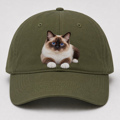 Birman Reclining Paws Forward Realistic Cat Portrait Baseball Cap – Army Green