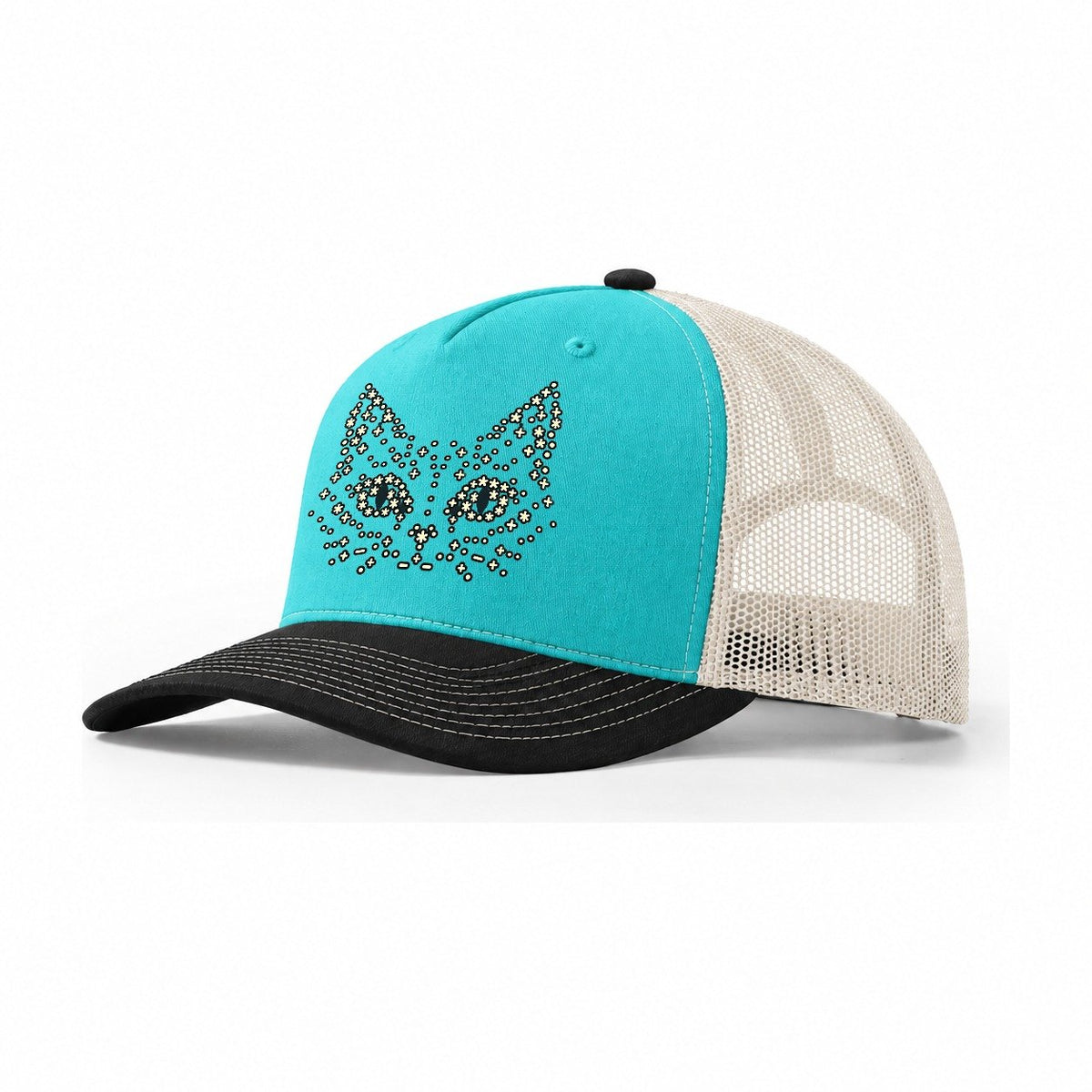 Cat Cursor Eyes Trucker Hat – Aqua Black White