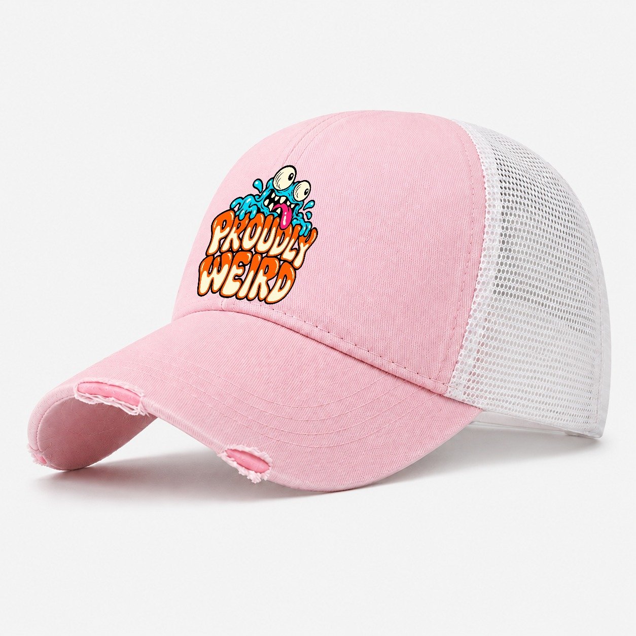 Proudly Weird Crazy Styles Washed Trucker Hat – Light Pink